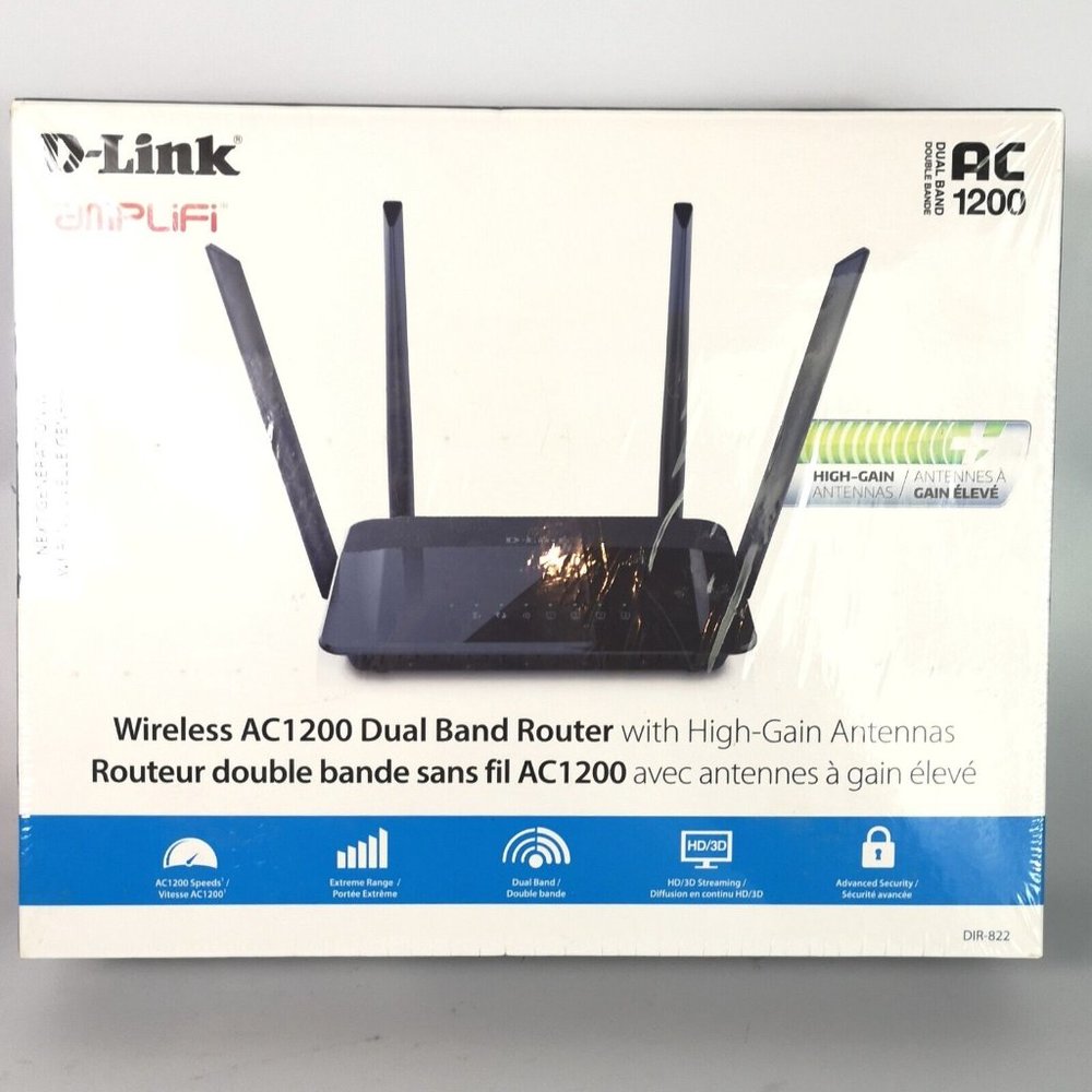 D-LINK Wireless AC1200 DIR-822 Dual Band Router with High-Gain Antennas SEALED